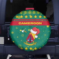 Cameroon Christmas Spare Tire Cover with Green Red Pattern Coat of Arms Santa Hat and Stars Motif - Wonder Print Shop