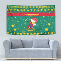 Cameroon Christmas Tapestry with Green Red Pattern Coat of Arms Santa Hat and Stars Motif - Wonder Print Shop
