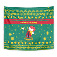 Cameroon Christmas Tapestry with Green Red Pattern Coat of Arms Santa Hat and Stars Motif - Wonder Print Shop
