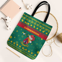 Cameroon Christmas Tote Bag with Green Red Pattern Coat of Arms Santa Hat and Stars Motif - Wonder Print Shop