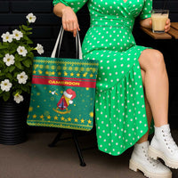 Cameroon Christmas Tote Bag with Green Red Pattern Coat of Arms Santa Hat and Stars Motif - Wonder Print Shop
