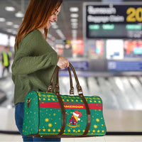 Cameroon Christmas Travel Bag with Green Red Pattern Coat of Arms Santa Hat and Stars Motif - Wonder Print Shop