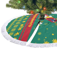 Cameroon Christmas Tree Skirt with Green Red Pattern Coat of Arms Santa Hat and Stars Motif - Wonder Print Shop