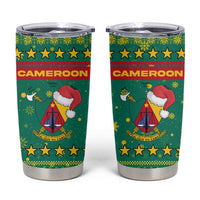 Cameroon Christmas Tumbler Cup with Green Red Pattern Coat of Arms Santa Hat and Stars Motif - Wonder Print Shop