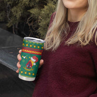 Cameroon Christmas Tumbler Cup with Green Red Pattern Coat of Arms Santa Hat and Stars Motif - Wonder Print Shop