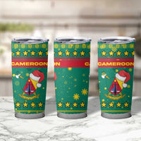Cameroon Christmas Tumbler Cup with Green Red Pattern Coat of Arms Santa Hat and Stars Motif - Wonder Print Shop