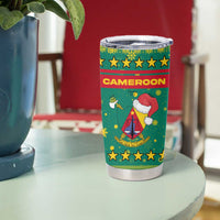 Cameroon Christmas Tumbler Cup with Green Red Pattern Coat of Arms Santa Hat and Stars Motif - Wonder Print Shop