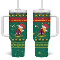 Cameroon Christmas Tumbler With Handle with Green Red Pattern Coat of Arms Santa Hat and Stars Motif - Wonder Print Shop