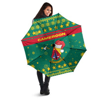 Cameroon Christmas Umbrella with Green Red Pattern Coat of Arms Santa Hat and Stars Motif - Wonder Print Shop