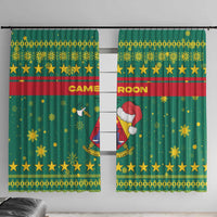 Cameroon Christmas Window Curtain with Green Red Pattern Coat of Arms Santa Hat and Stars Motif - Wonder Print Shop