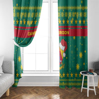 Cameroon Christmas Window Curtain with Green Red Pattern Coat of Arms Santa Hat and Stars Motif - Wonder Print Shop