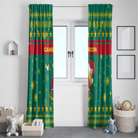 Cameroon Christmas Window Curtain with Green Red Pattern Coat of Arms Santa Hat and Stars Motif - Wonder Print Shop