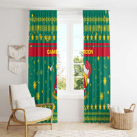 Cameroon Christmas Window Curtain with Green Red Pattern Coat of Arms Santa Hat and Stars Motif - Wonder Print Shop