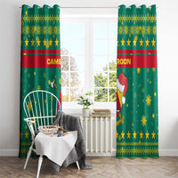 Cameroon Christmas Window Curtain with Green Red Pattern Coat of Arms Santa Hat and Stars Motif - Wonder Print Shop