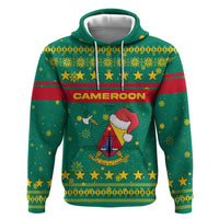 Cameroon Christmas Zip Hoodie with Green Red Pattern Coat of Arms Santa Hat and Stars Motif - Wonder Print Shop