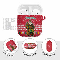 Cameroon Christmas AirPods Case with Red Snowflake Pattern Traditional Santa and Map Motif - Wonder Print Shop