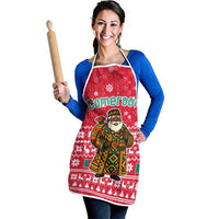 Cameroon Christmas Apron with Red Snowflake Pattern Traditional Santa and Map Motif - Wonder Print Shop