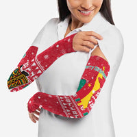 Cameroon Christmas Arm Sleeves with Red Snowflake Pattern Traditional Santa and Map Motif - Wonder Print Shop