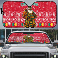 Cameroon Christmas Auto Sun Shade with Red Snowflake Pattern Traditional Santa and Map Motif - Wonder Print Shop