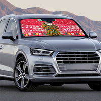 Cameroon Christmas Auto Sun Shade with Red Snowflake Pattern Traditional Santa and Map Motif - Wonder Print Shop