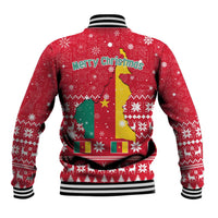 Cameroon Christmas Baseball Jacket with Red Snowflake Pattern Traditional Santa and Map Motif - Wonder Print Shop