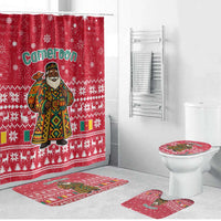 Cameroon Christmas Bathroom Set with Red Snowflake Pattern Traditional Santa and Map Motif - Wonder Print Shop