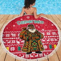 Cameroon Christmas Beach Blanket with Red Snowflake Pattern Traditional Santa and Map Motif - Wonder Print Shop