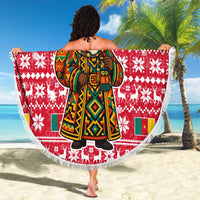 Cameroon Christmas Beach Blanket with Red Snowflake Pattern Traditional Santa and Map Motif - Wonder Print Shop