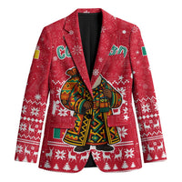 Cameroon Christmas Blazer with Red Snowflake Pattern Traditional Santa and Map Motif - Wonder Print Shop