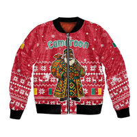 Cameroon Christmas Bomber Jacket with Red Snowflake Pattern Traditional Santa and Map Motif - Wonder Print Shop