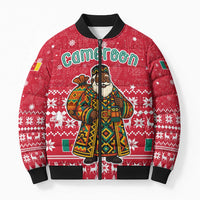 Cameroon Christmas Bomber Puffer Jacket with Red Snowflake Pattern Traditional Santa and Map Motif - Wonder Print Shop