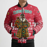 Cameroon Christmas Bomber Puffer Jacket with Red Snowflake Pattern Traditional Santa and Map Motif - Wonder Print Shop
