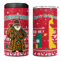 Cameroon Christmas 4 in 1 Can Cooler Tumbler with Red Snowflake Pattern Traditional Santa and Map Motif - Wonder Print Shop