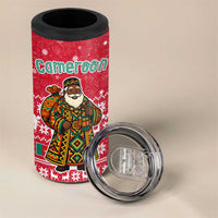 Cameroon Christmas 4 in 1 Can Cooler Tumbler with Red Snowflake Pattern Traditional Santa and Map Motif - Wonder Print Shop
