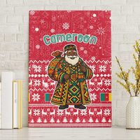 Cameroon Christmas Canvas Wall Art with Red Snowflake Pattern Traditional Santa and Map Motif - Wonder Print Shop