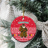 Cameroon Christmas Ceramic Ornament with Red Snowflake Pattern Traditional Santa and Map Motif - Wonder Print Shop