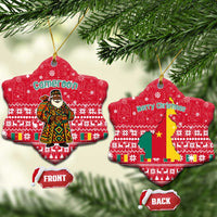 Cameroon Christmas Ceramic Ornament with Red Snowflake Pattern Traditional Santa and Map Motif - Wonder Print Shop