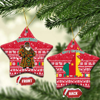 Cameroon Christmas Ceramic Ornament with Red Snowflake Pattern Traditional Santa and Map Motif - Wonder Print Shop