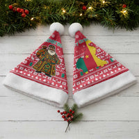 Cameroon Christmas Santa Hat with Red Snowflake Pattern Traditional Santa and Map Motif - Wonder Print Shop