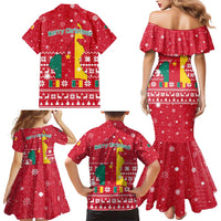 Cameroon Christmas Family Matching Mermaid Dress and Hawaiian Shirt with Red Snowflake Pattern Traditional Santa and Map Motif - Wonder Print Shop