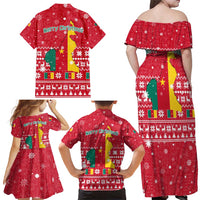 Cameroon Christmas Family Matching Off Shoulder Maxi Dress and Hawaiian Shirt with Red Snowflake Pattern Traditional Santa and Map Motif - Wonder Print Shop