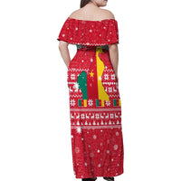 Cameroon Christmas Family Matching Off Shoulder Maxi Dress and Hawaiian Shirt with Red Snowflake Pattern Traditional Santa and Map Motif - Wonder Print Shop