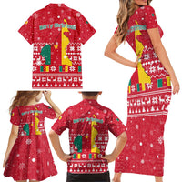 Cameroon Christmas Family Matching Short Sleeve Bodycon Dress and Hawaiian Shirt with Red Snowflake Pattern Traditional Santa and Map Motif - Wonder Print Shop