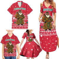 Cameroon Christmas Family Matching Summer Maxi Dress and Hawaiian Shirt with Red Snowflake Pattern Traditional Santa and Map Motif - Wonder Print Shop