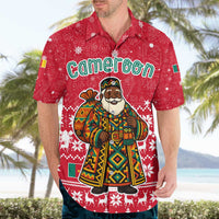 Cameroon Christmas Hawaiian Shirt with Red Snowflake Pattern Traditional Santa and Map Motif - Wonder Print Shop