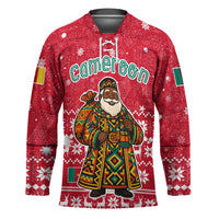 Cameroon Christmas Hockey Jersey with Red Snowflake Pattern Traditional Santa and Map Motif - Wonder Print Shop