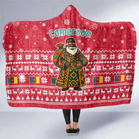 Cameroon Christmas Hooded Blanket with Red Snowflake Pattern Traditional Santa and Map Motif - Wonder Print Shop