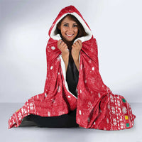 Cameroon Christmas Hooded Blanket with Red Snowflake Pattern Traditional Santa and Map Motif - Wonder Print Shop