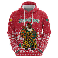 Cameroon Christmas Hoodie with Red Snowflake Pattern Traditional Santa and Map Motif - Wonder Print Shop