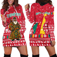 Cameroon Christmas Hoodie Dress with Red Snowflake Pattern Traditional Santa and Map Motif - Wonder Print Shop